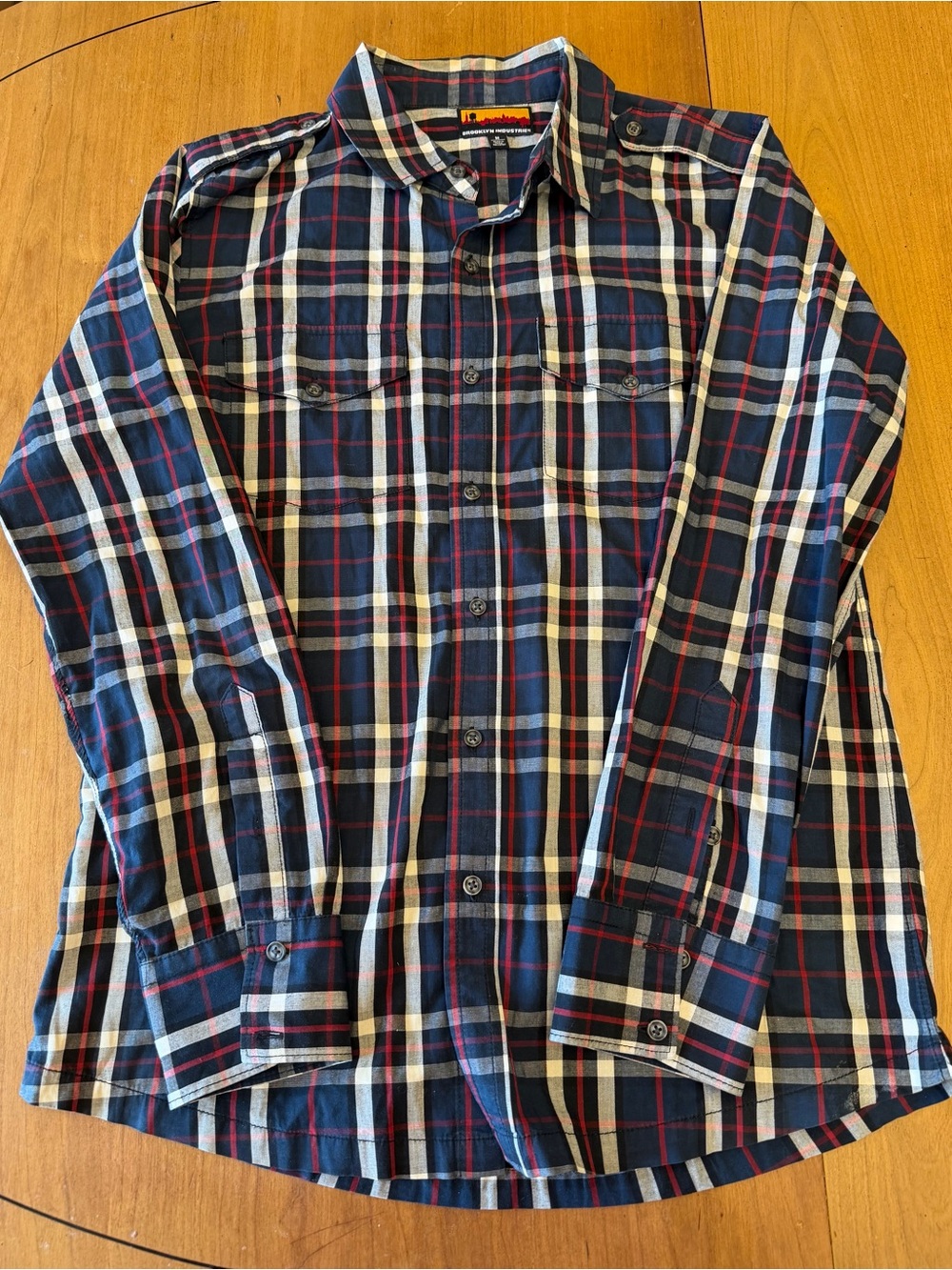Brooklyn Industries Men's Plaid Military Style Button Up Shirt | Urban Rugged M